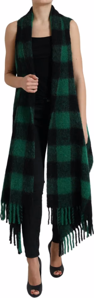 Dolce & Gabbana Black Green Buffalo Check Poncho Coat Jacket