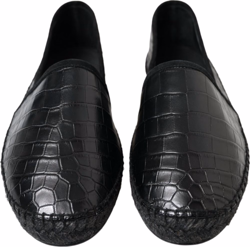 Dolce & Gabbana Black Exotic Leather Espadrilles Slip On Shoes