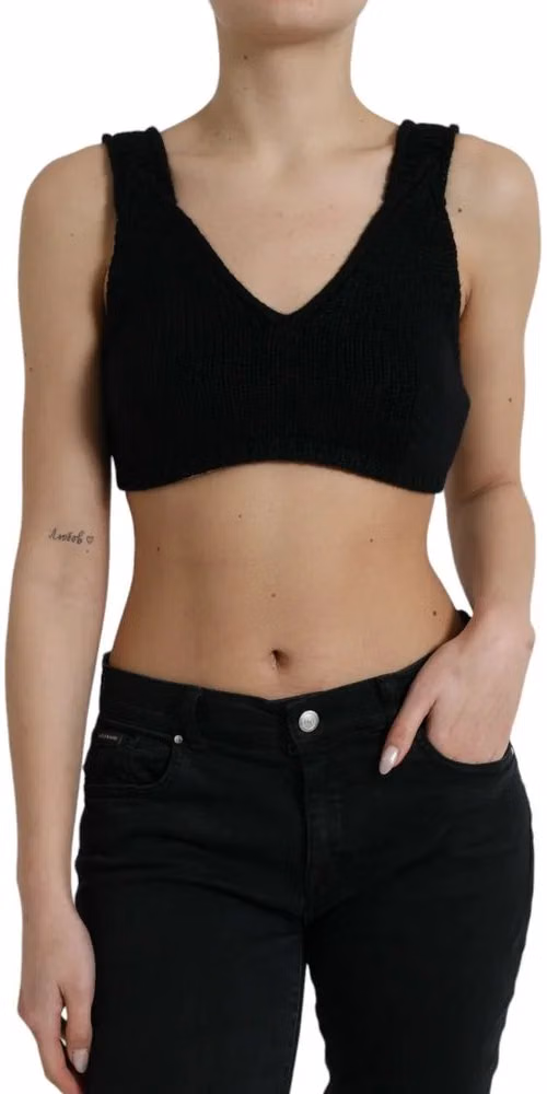 Dolce & Gabbana Black Cropped Cashmere V-neck Bustier Top