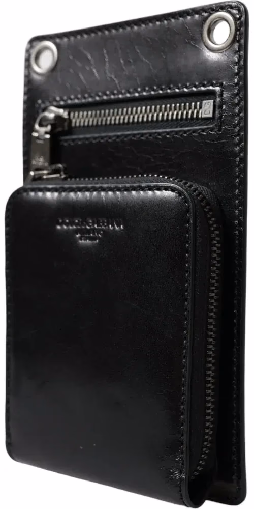 Dolce & Gabbana Wallet Black Horse Leather Zip Logo Cross Body Phone Slot
