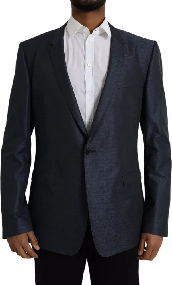 Dolce & Gabbana Blue Wool GOLD Single Breasted Coat Blazer