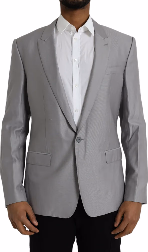 Dolce & Gabbana Gray Wool Peak Single Breasted Coat Blazer