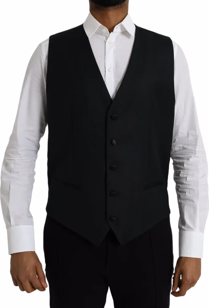 Dolce & Gabbana Black Wool Waistcoat Dress Formal Vest