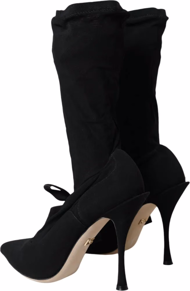 Dolce & Gabbana Black Stiletto Heels Mid Calf Boots Shoes
