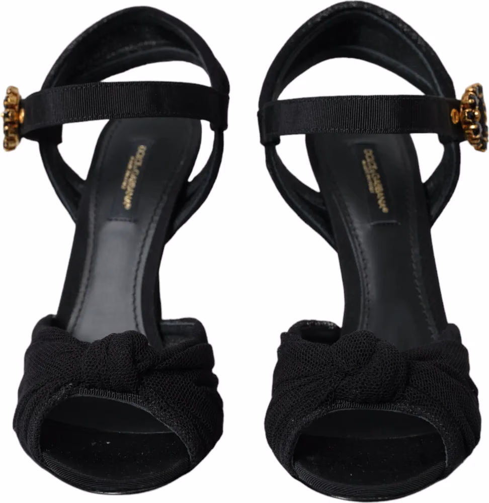 Dolce & Gabbana Black Suede Embellished Heels Sandals Shoes