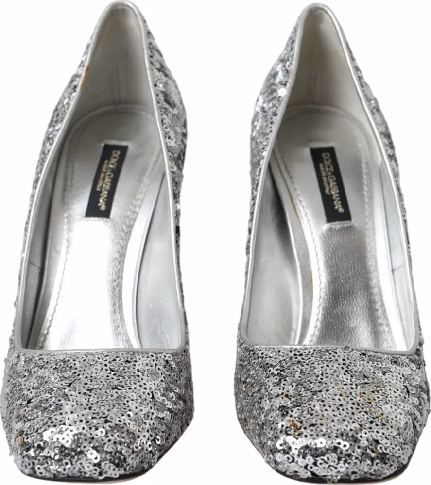 Dolce & Gabbana Silver Sequin Embellished Heels Pumps Shoes