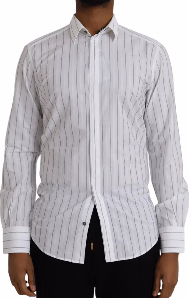 Dolce & Gabbana Black White Striped Formal Dress GOLD Shirt