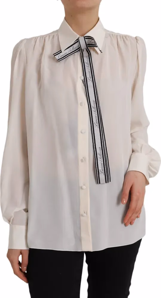 Dolce & Gabbana Off White Long Sleeve Button Down Blouse Top