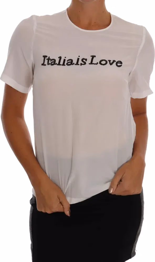 Dolce & Gabbana White Silk ITALIA IS LOVE Blouse T-shirt