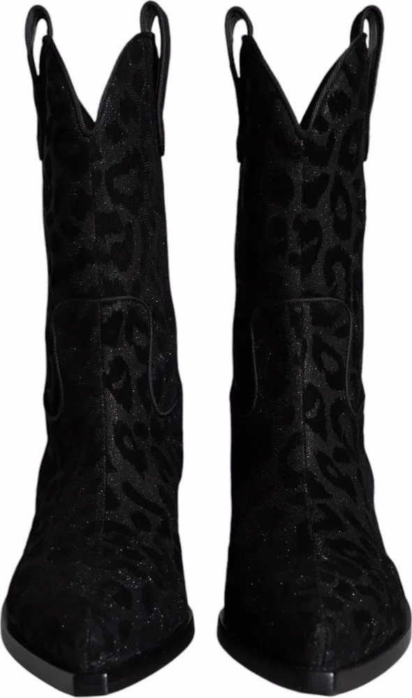 Dolce & Gabbana Black Gray Leopard Cowboy Boots Shoes