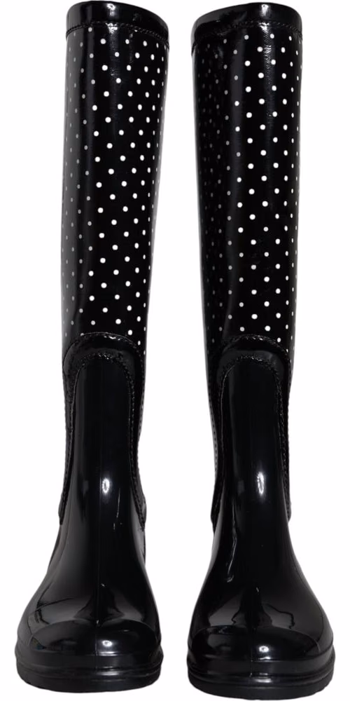 Dolce & Gabbana Black Polka Dot Rubber Knee High Boots Shoes