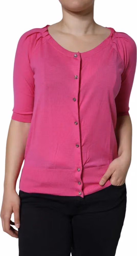 Dolce & Gabbana Pink Wool Button Down Short Sleeve Blouse Top