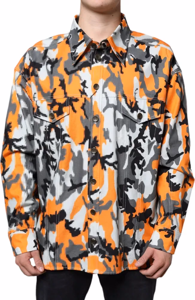 Dolce & Gabbana Multicolor Camouflage Cotton Denim Collared Jacket
