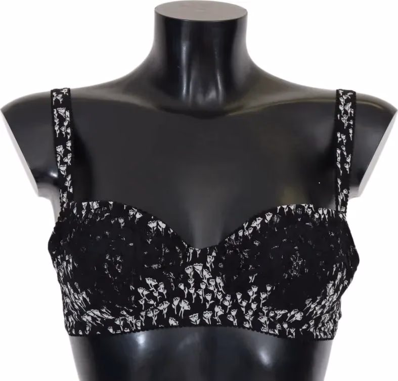 Dolce & Gabbana Black Silk White Lace Stretch Underwear Bra
