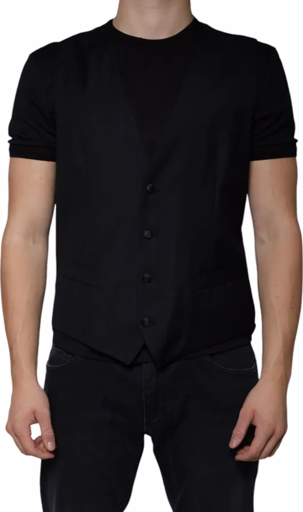 Dolce & Gabbana Black Wool Waistcoat Dress Formal Vest
