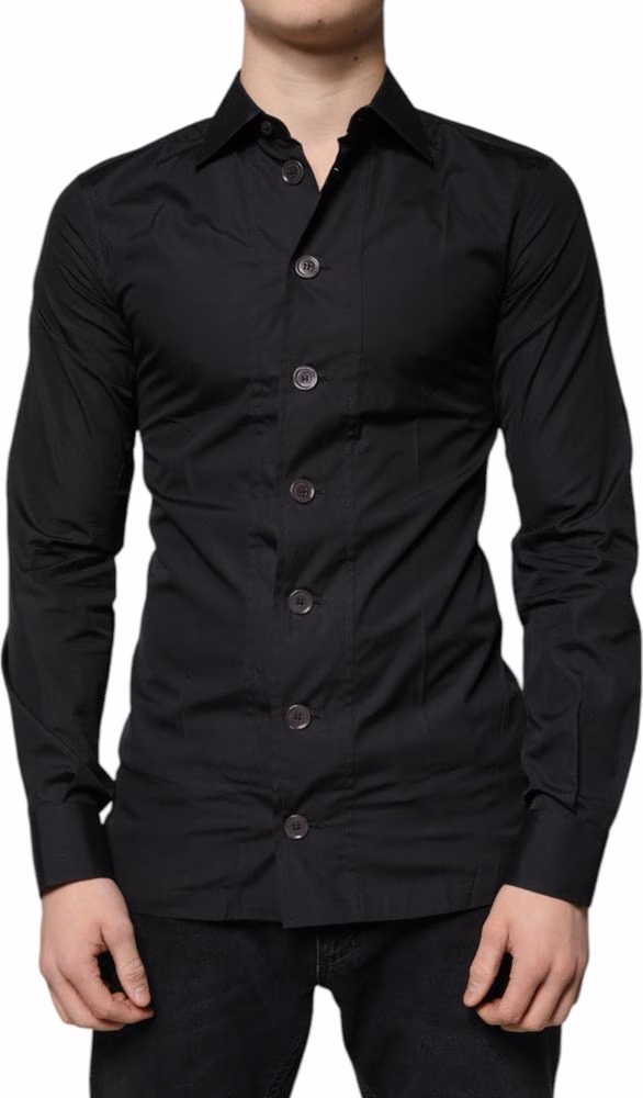 Dolce & Gabbana Black Cotton Formal Long Sleeves Dress Shirt