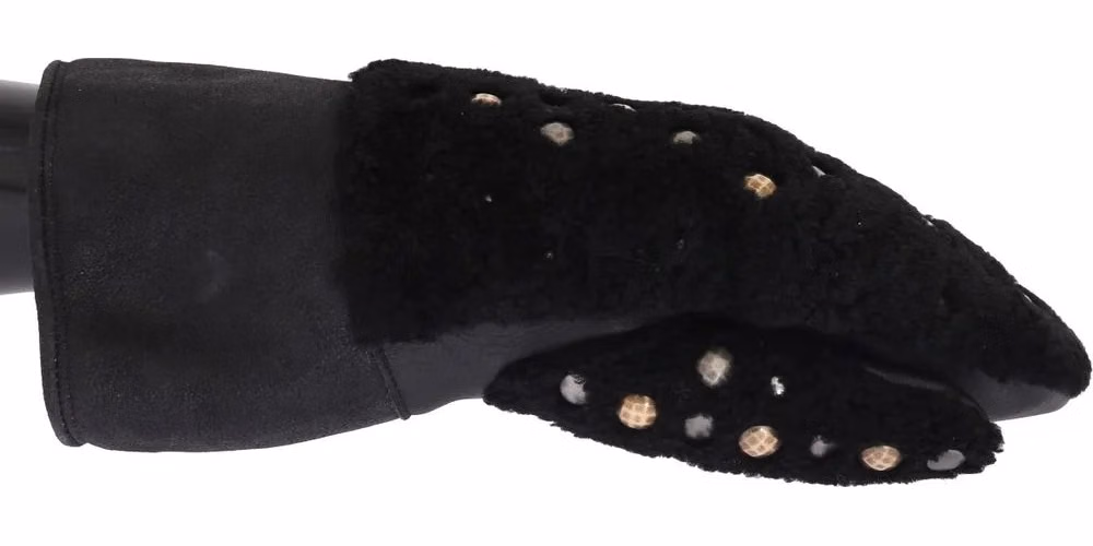 Dolce & Gabbana Black Leather Shearling Studded Gloves