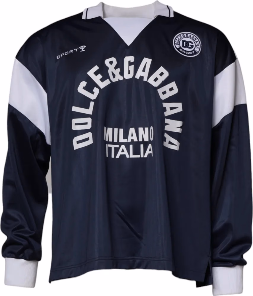 Dolce & Gabbana Blue Logo Jersey Collared Pullover Sweater