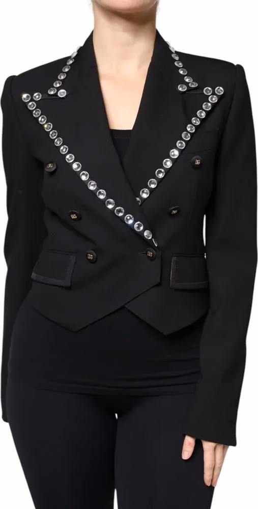 Dolce & Gabbana Black Crystal Double Breasted Blazer Jacket