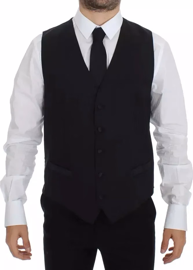 Dolce & Gabbana Black Wool Silk Dress Gilet Jacket Vest