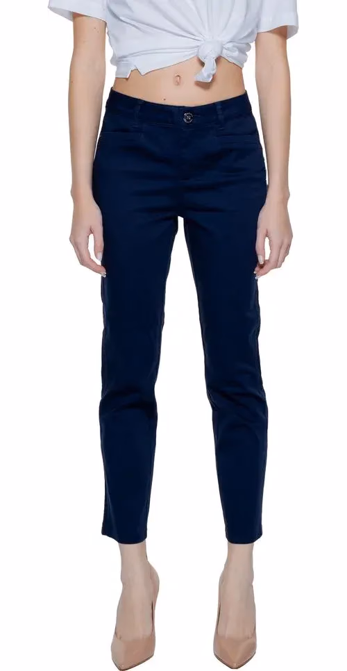 Street One Blue Cotton Casual Pants