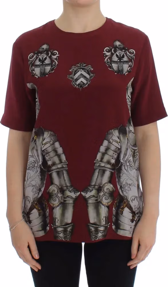 Dolce & Gabbana Red Knight Print Silk Blouse T-shirt