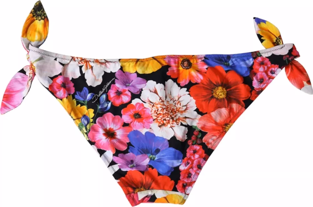 Dolce & Gabbana Black Floral Print Swimsuit Bikini Bottom Swimwear