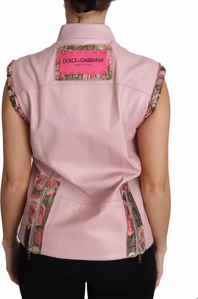 Dolce & Gabbana Pink Zippered Lamb Sleeveless Vest Leather Jacket