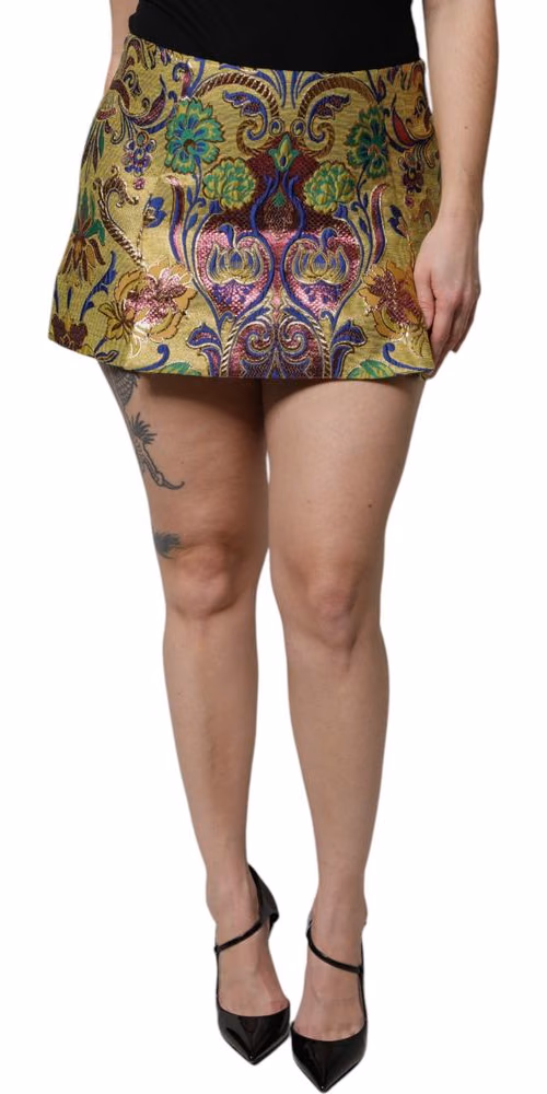 Dolce & Gabbana Multicolor Floral Jacquard Mid Waist Mini Skirt