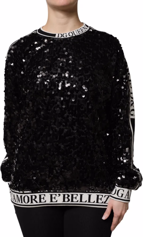 Dolce & Gabbana Black DG Queen Sequin Pullover Sweater