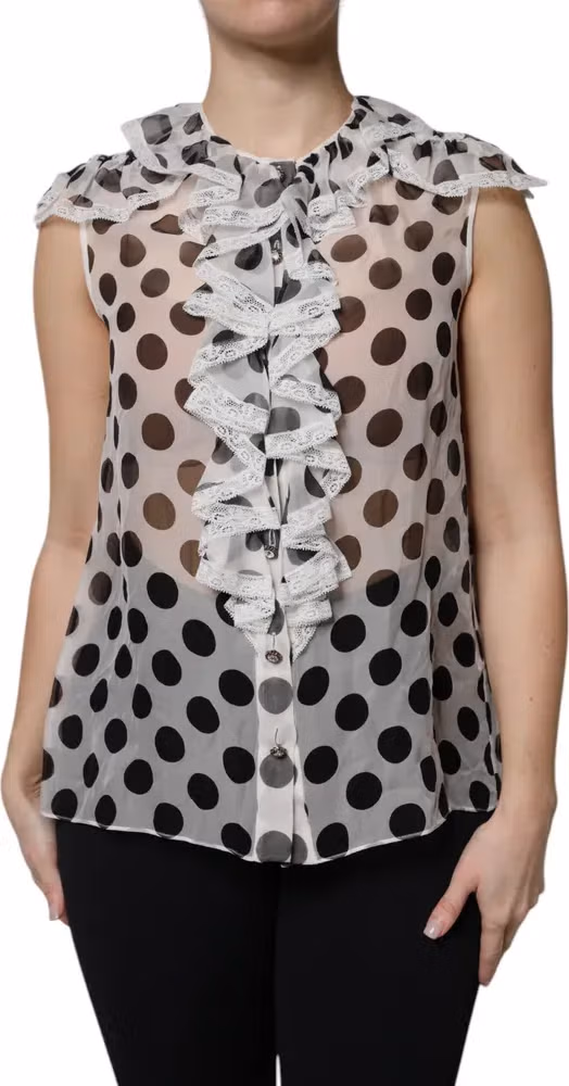 Dolce & Gabbana White Black Polka Dot Cotton Sleeveless Top