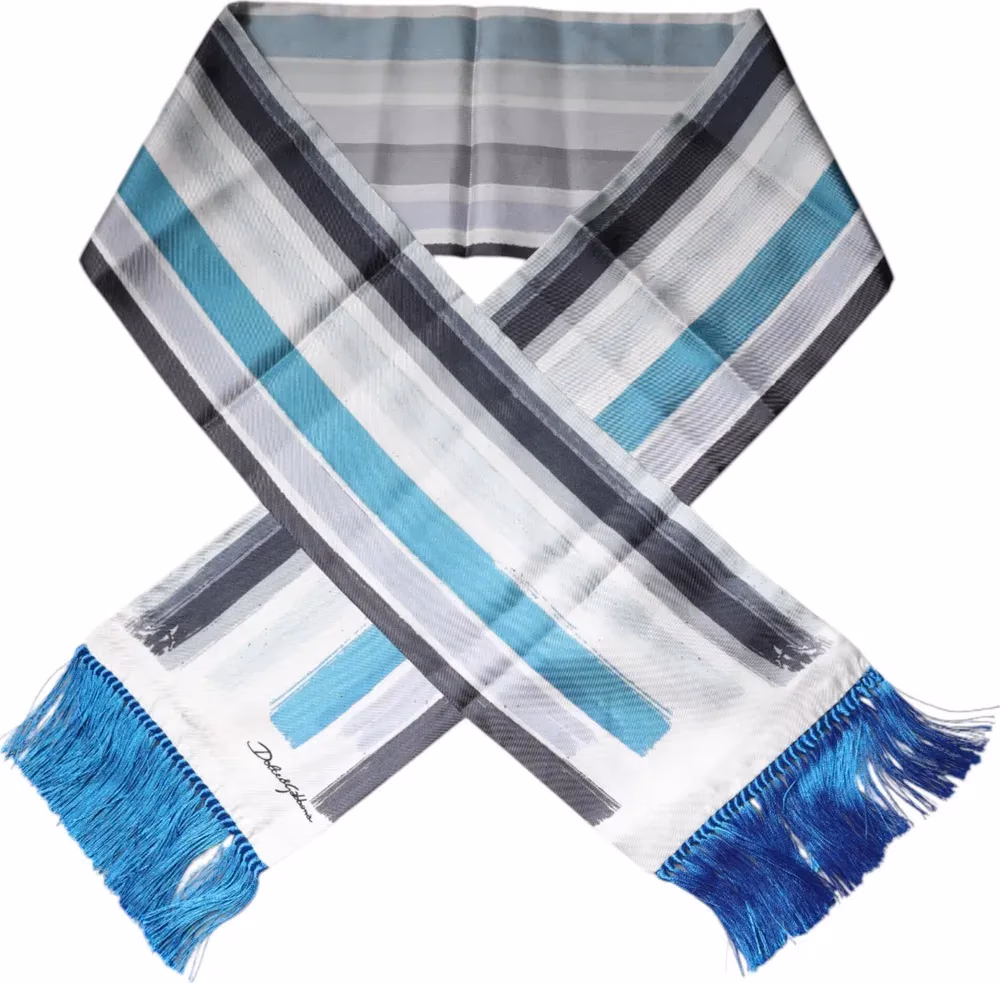 Dolce & Gabbana Multicolor Stripes Silk Fringes Neck Foulard Scarf