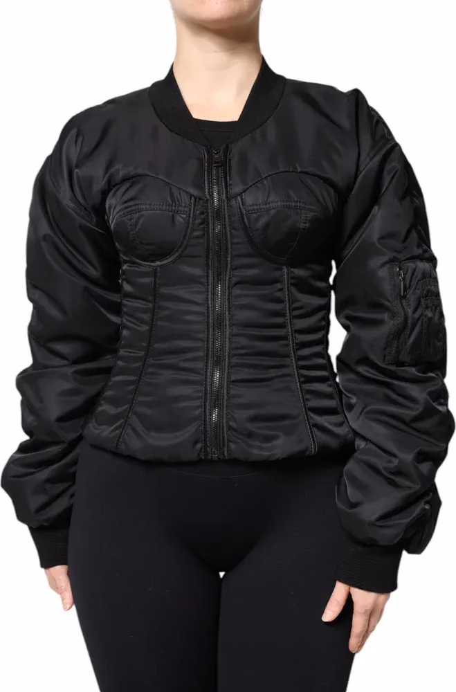 Dolce & Gabbana Black Nylon Full Zip Bustier Corset Jacket