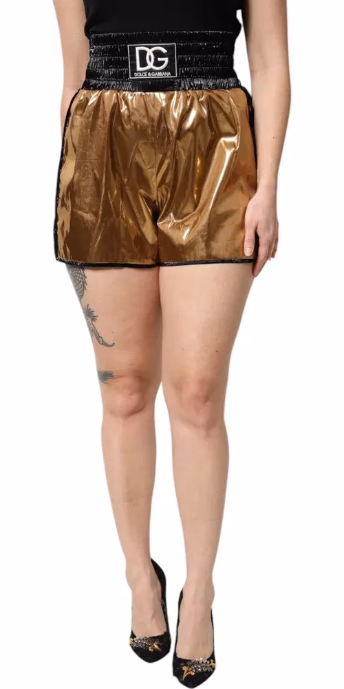 Dolce & Gabbana Metallic Gold High Waist Women Hotpants Short