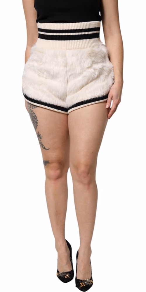 Dolce & Gabbana White Faux Fur High Waisted Hot Pants Short