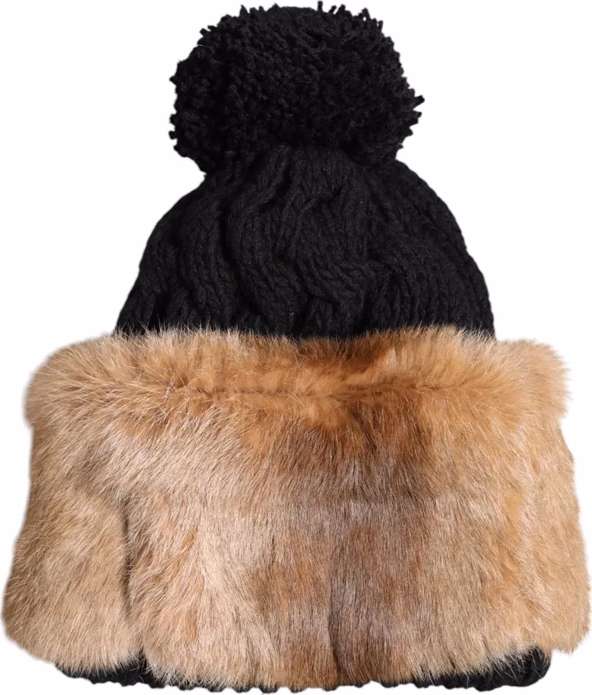 Dolce & Gabbana Black Brown Dyed Rabbit Real Fur Winter Beanie Hat