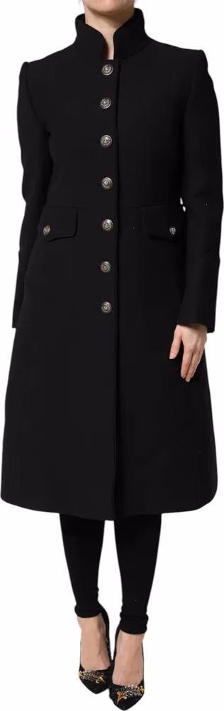 Dolce & Gabbana Black Wool Single Breasted Trench Coat Jacket