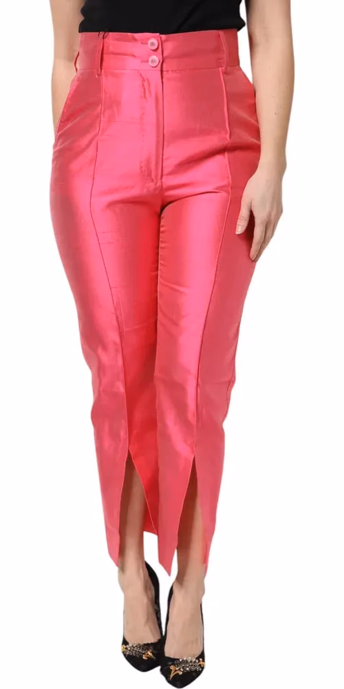 Dolce & Gabbana Pink Silk High Waist Tapered Pants