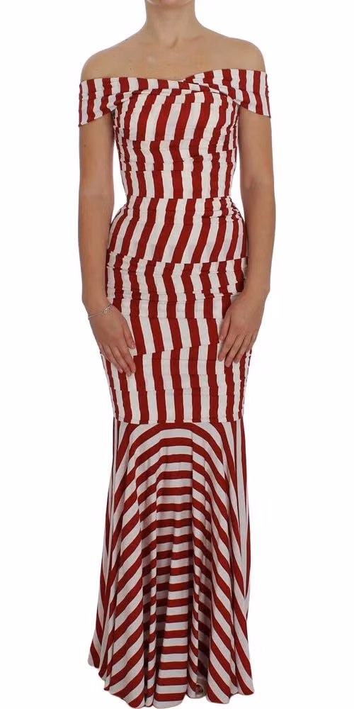Dolce & Gabbana Red White Silk Stretch Dress