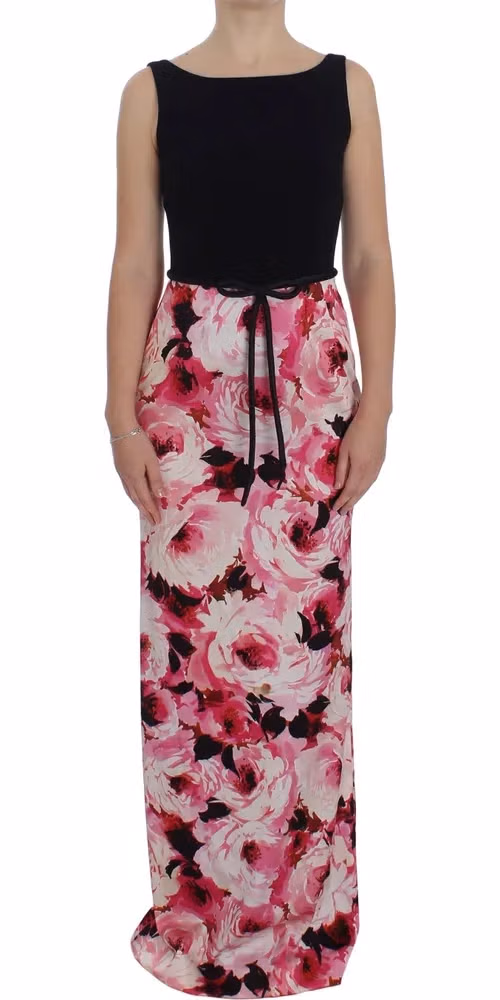 Dolce & Gabbana Pink Floral Print Long Maxi Sheath Dress