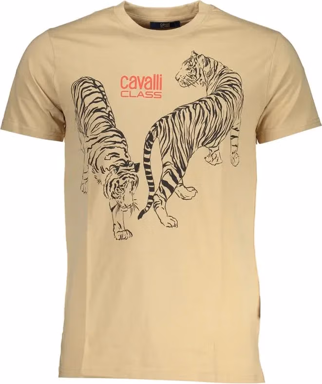 Cavalli Class Beige Cotton Men T-Shirt