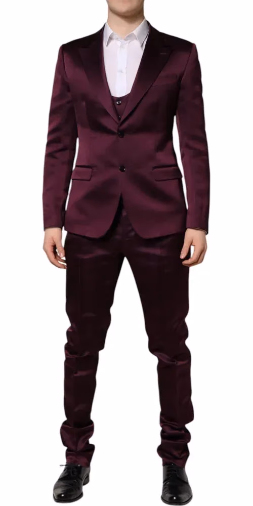 Dolce & Gabbana Dark Purple Silk 3Piece Single Breasted Suit