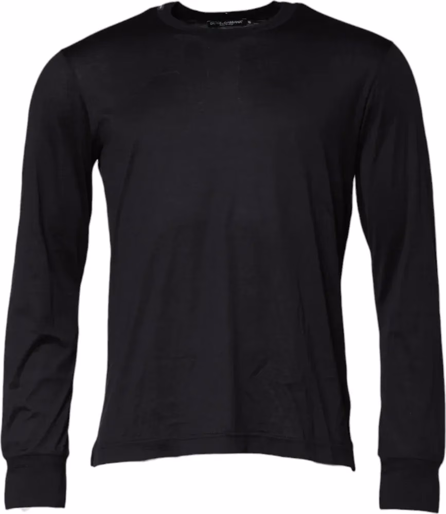 Dolce & Gabbana Dark Blue Silk Crew Neck Men Pullover Sweater