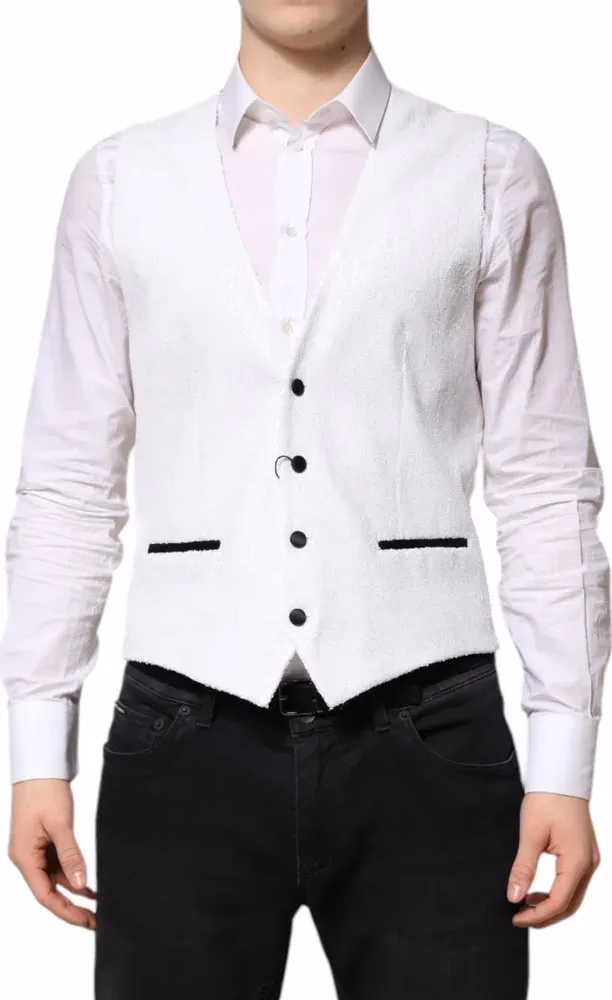 Dolce & Gabbana White Sequined Dress Formal Waistcoat Vest