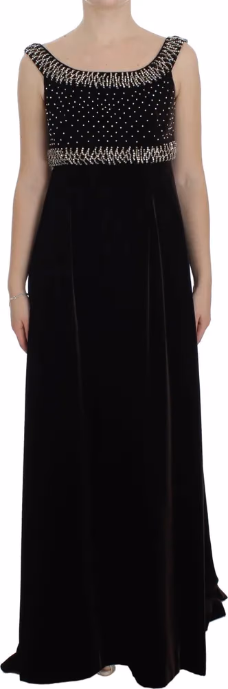 Dolce & Gabbana Brown Velvet Crystal Sheath Gown Dress