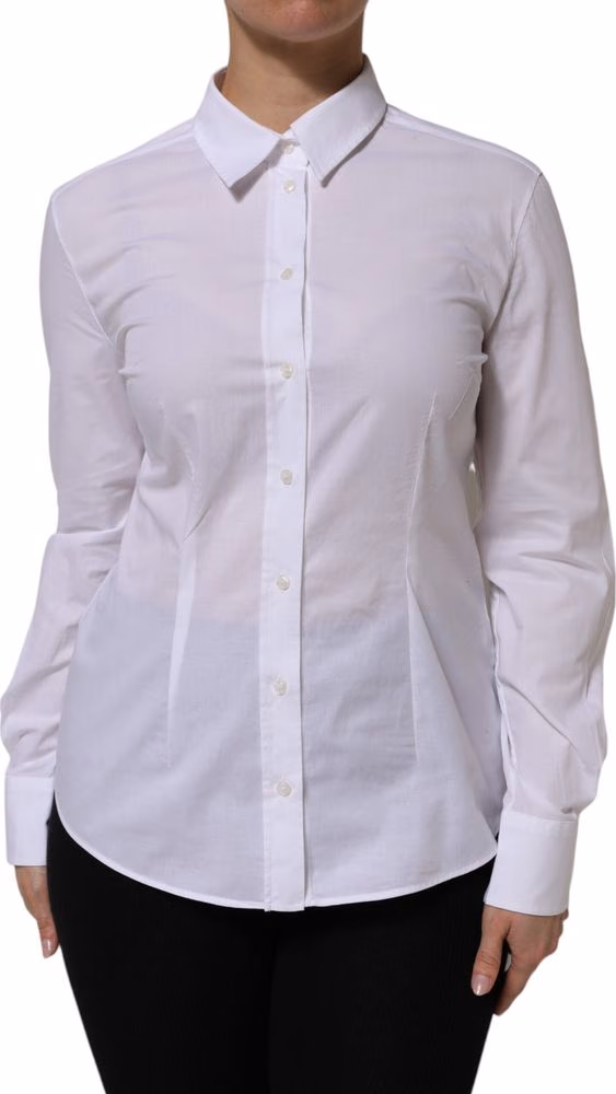 Dolce & Gabbana White Cotton Long Sleeves Collared Top Shirt