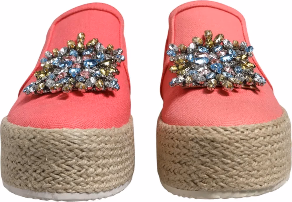 Twinset Pink Canvas Crystal Embellished Slip On Shoes