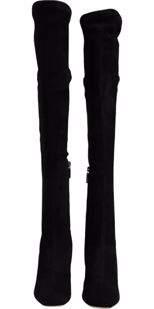 Dolce & Gabbana Black Suede Leather Knee High Boots Shoes