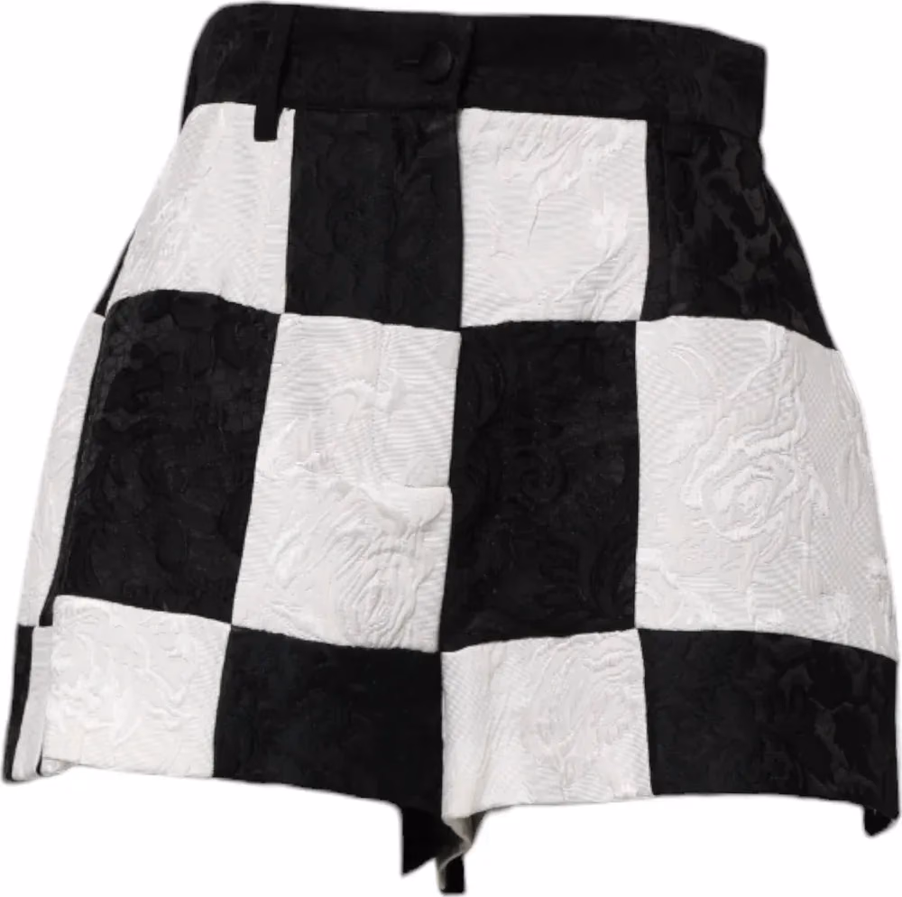 Dolce & Gabbana Black White Floral Brocade Hot Pants Shorts