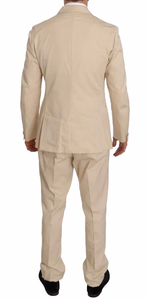 Romeo Gigli Two Piece 3 Button Beige Cotton Solid Suit